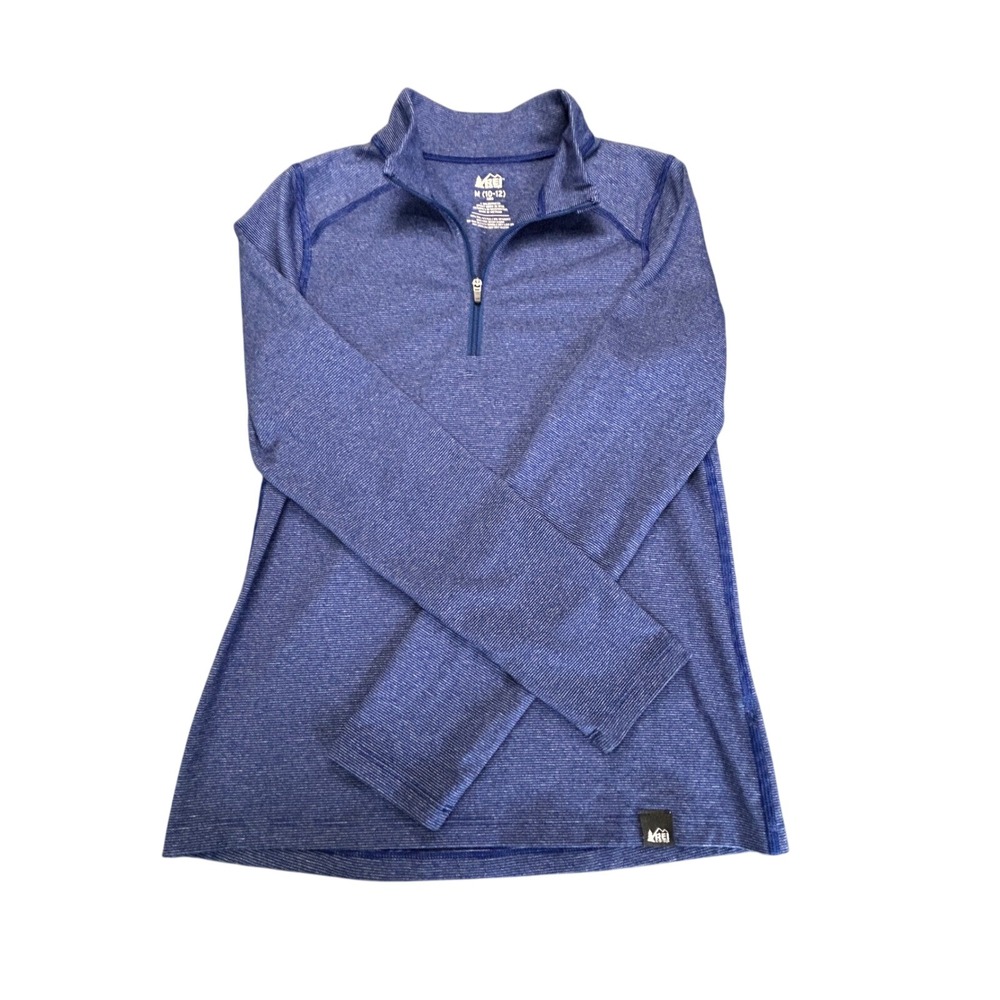 REI Co-op Kids Blue Stripe Quarter Zip Pullover Performance Shirt Size M 10-12